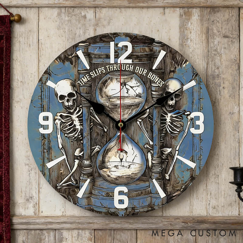 Personalized Skeleton Couple Time Slips Through Our Bone Wall Clock Custom Gothic Style Hourglass 3D Effect Wall Clock Anniversary Valentines Day Gift