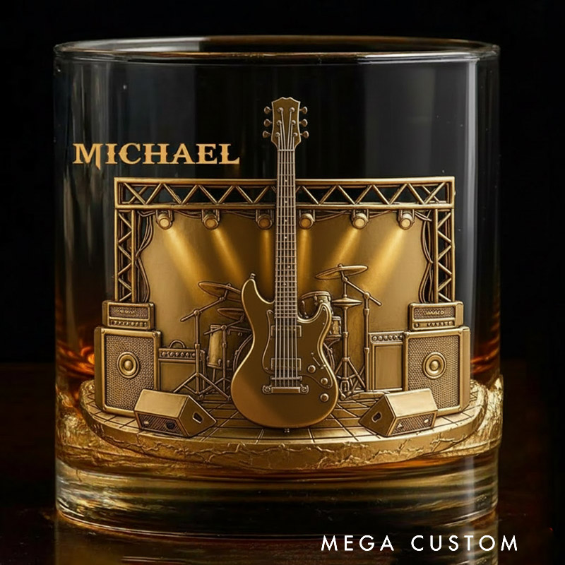 Personalized Electric Guitar Whiskey Glass Custom Name Whiskey Glass Engraved Glasses Gift Guitarist Birthday Concert Holiday Gift