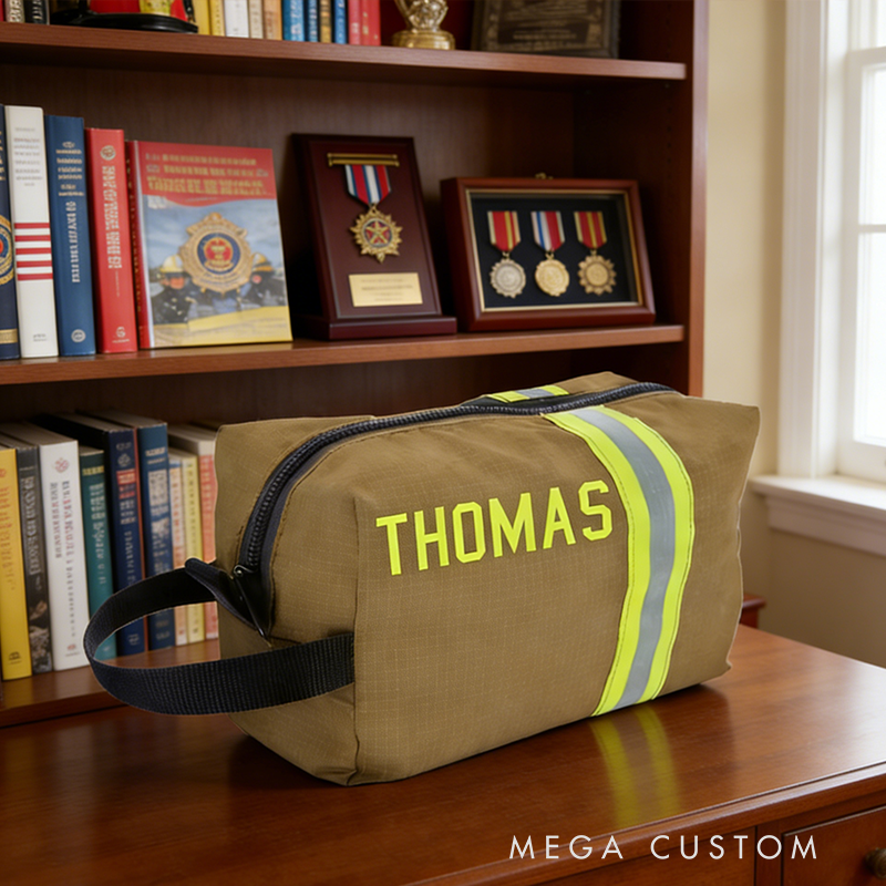 Personalized Custom Firefighter Gear Bag - Personalized Name Hi-Vis Reflective Strip Organizer Durable Fire-Resistant Toiletry/Tool Pouch for First Responders, On-Duty Use & Travel