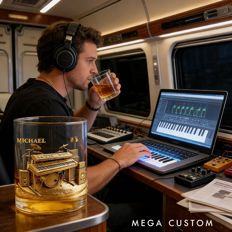 Personalized Electronic Keyboard Whiskey Glass Custom Name Whiskey Glass Engraved Glasses Gift Keyboardist Birthday Concert Holiday Gift