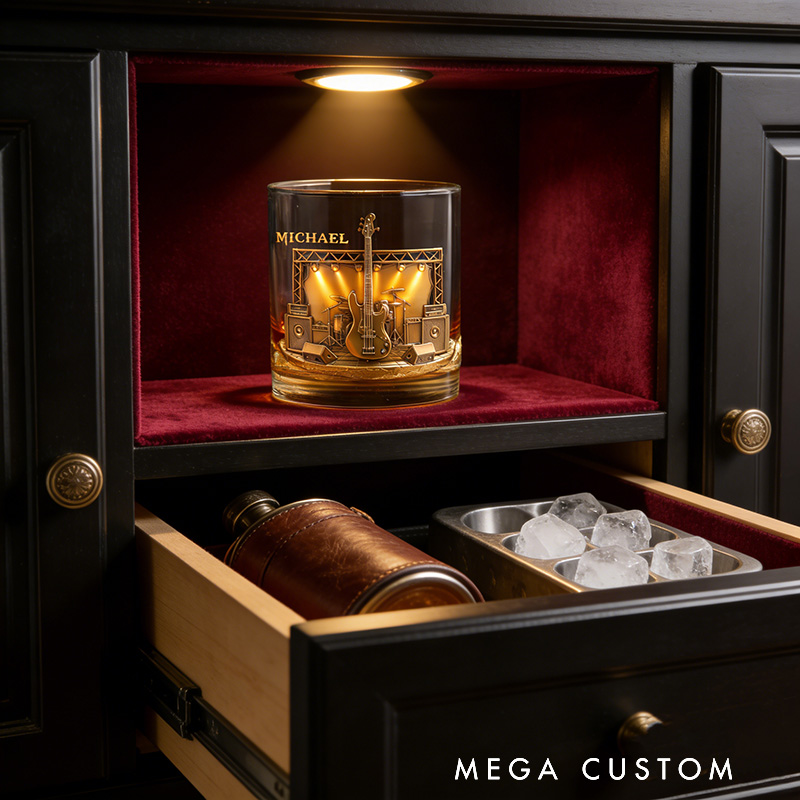 Personalized Bass Whiskey Glass Custom Name Whiskey Glass Engraved Glasses Gift Bassist Birthday Concert Holiday Gift