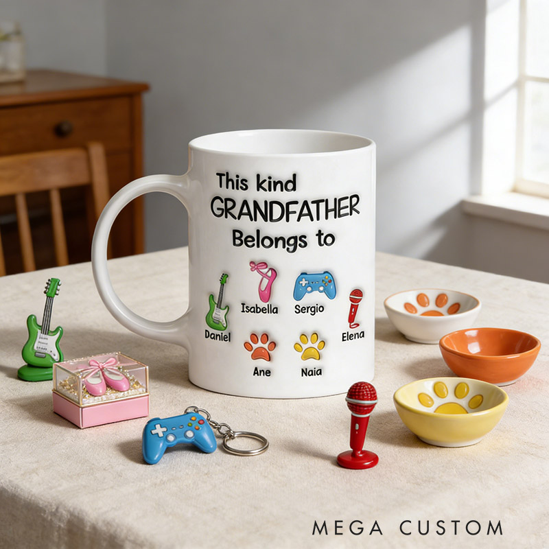 Personalized This Kind Grandfather Belongs To Mug Custom with Icons Name Text for Birthday Father's day Holiday