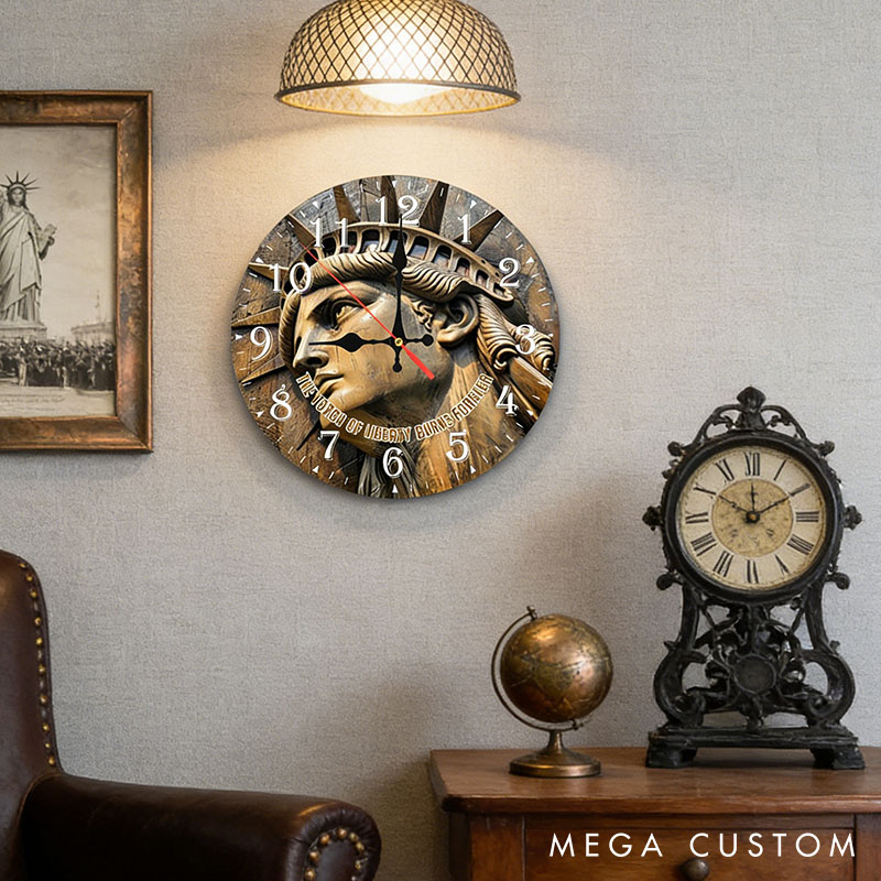 Personalized Man Woman The Torch of Liberty Burns Forever Wall Clock Custom 3D Effect Clock Independence Day Gift Valentine's Day Gift for Him Her