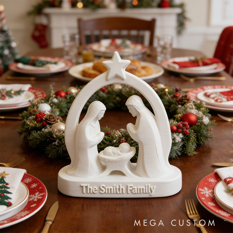 Personalized Nativity Scene Holy Family 3D Printed Christmas Decor with Custom Family Name Home Decor Religious Gift for Christians