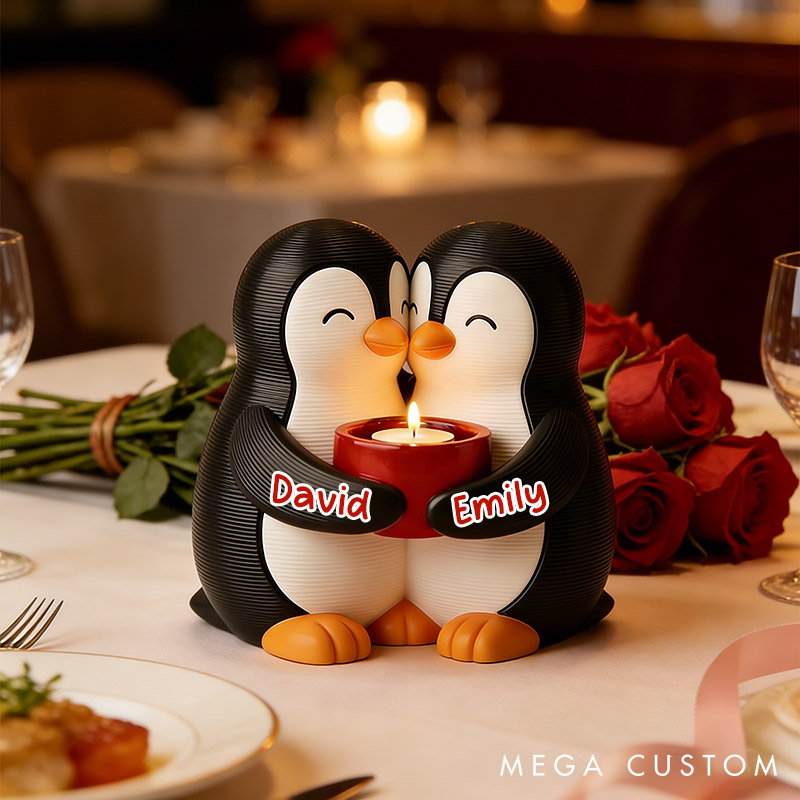 Personalized Adorable Penguin Couple Candle Holder 3D Printed Cute Penguin Candle Holder Couple Valentine's Gift