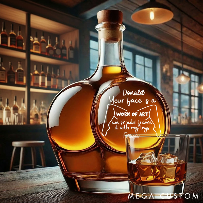 Personalized Whiskey Decanter with Playful Quote I Love Your Face Especially Between My Legs Naughty Gift for Couples Husband Whiskey Glass Bottle