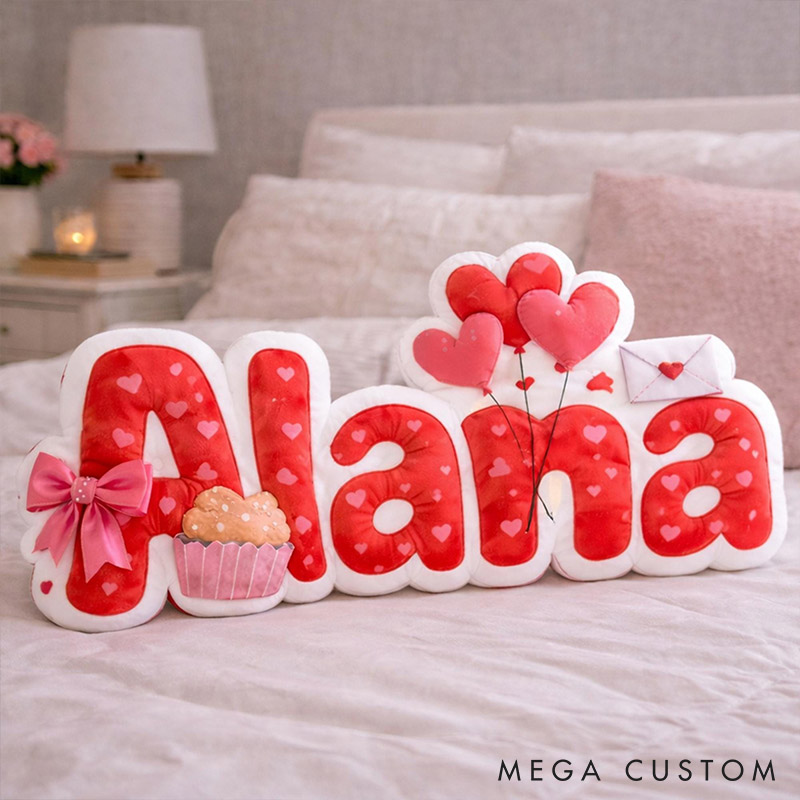 Personalized Name Pillow Custom Sweet Heartfelt Throw Pillow 3D Effect Graphic Pillow for Her Valentine's Anniversary Gift for Woman Girl