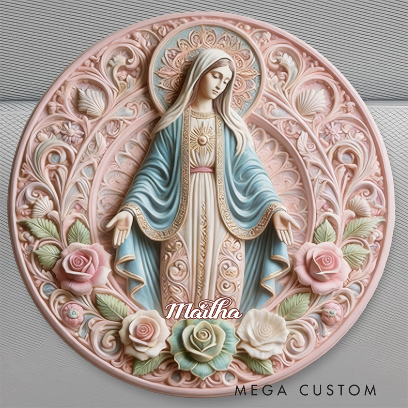 Personalized Virgin Mary God of Mother Pink Floral Car Visor Clip with Custom Name Car Decor Religious Gift Catholic Gift for Women