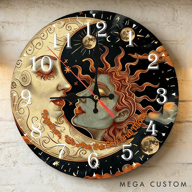 Personalized Couple Together We Are the Sun and Moon Wall Clock Custom Cosmic Sun and Moon Wall Clock Anniversary Valentines Day Gift for Him Her