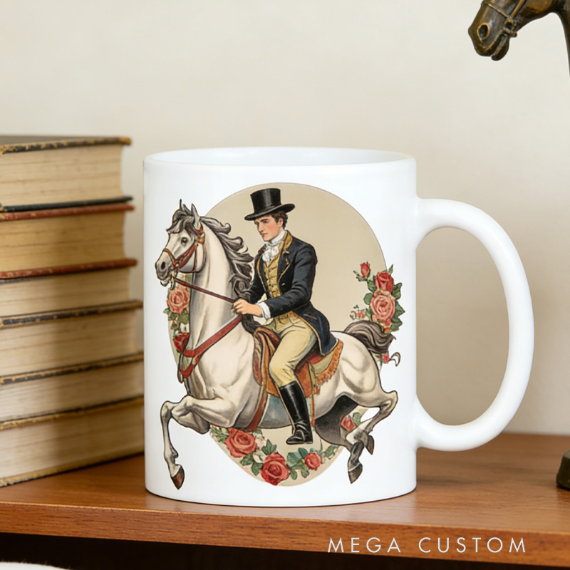 Personalized Couple Mug Victorian Equestrian Art Coffee Mug for Riding Lovers