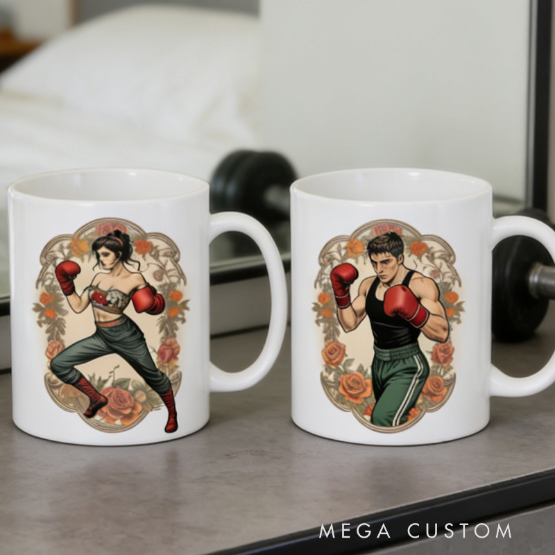 Personalized Couple Mug Fitness Gift Victorian Kickboxing Coffee Mug Vintage Gift Fitness Cup for Gym Lover