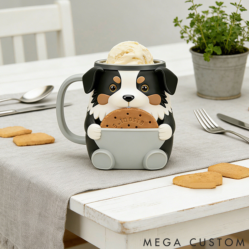 Personalized Dog Lover Border Collie Ice Cream Pint Holder 3D Printed with Spoon Slots & Snack Drawer for Dog Lover