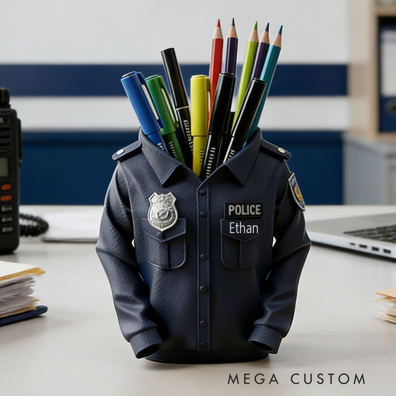 Police Officer Uniform Pencil Holder Law Enforcement Desk Organizer 3D Printed Cop Gift Police Academy Grad