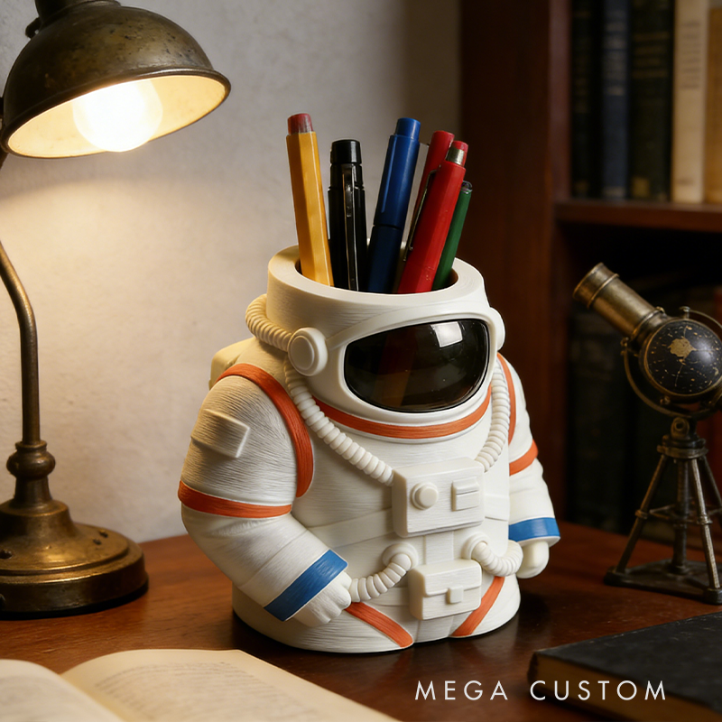 Astronaut 3D Printed Pen Holder - Space-Themed Desk Organizer for Stationery, Cute Decorative Storage Container