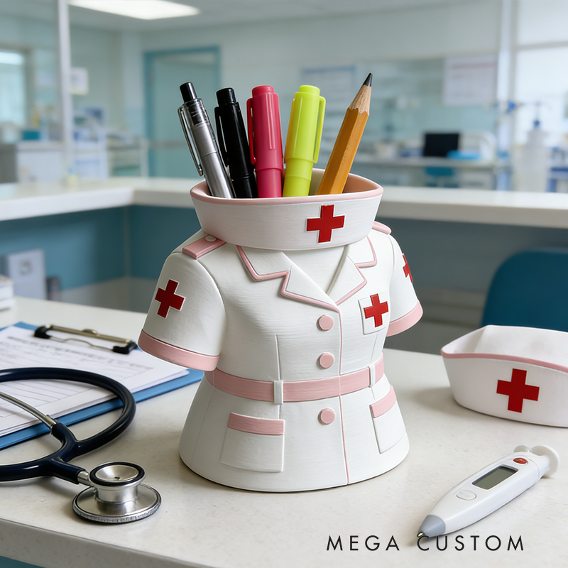 Nurse Uniform 3D Printed Pen Holder - Medical-Themed Desk Organizer for Stationery & Decor