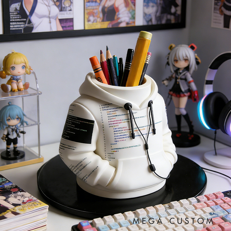 Hoodie-Style 3D Printed Pen Holder - Tech-Inspired Desk Organizer for Stationery