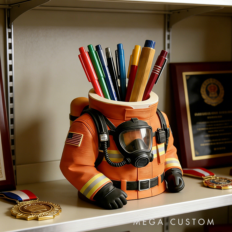 Firefighter Gear 3D Printed Pen Holder - Hero-Themed Desk Storage Organizer