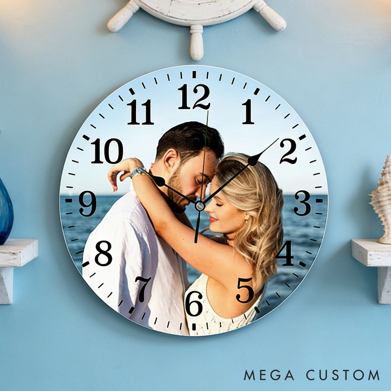 Personalized Couple Photo Portrait Wall Clock Custom Newlyweds Wall Clock with Couple Own Picture Anniversary Gift Valentines Day Gift for Him Her