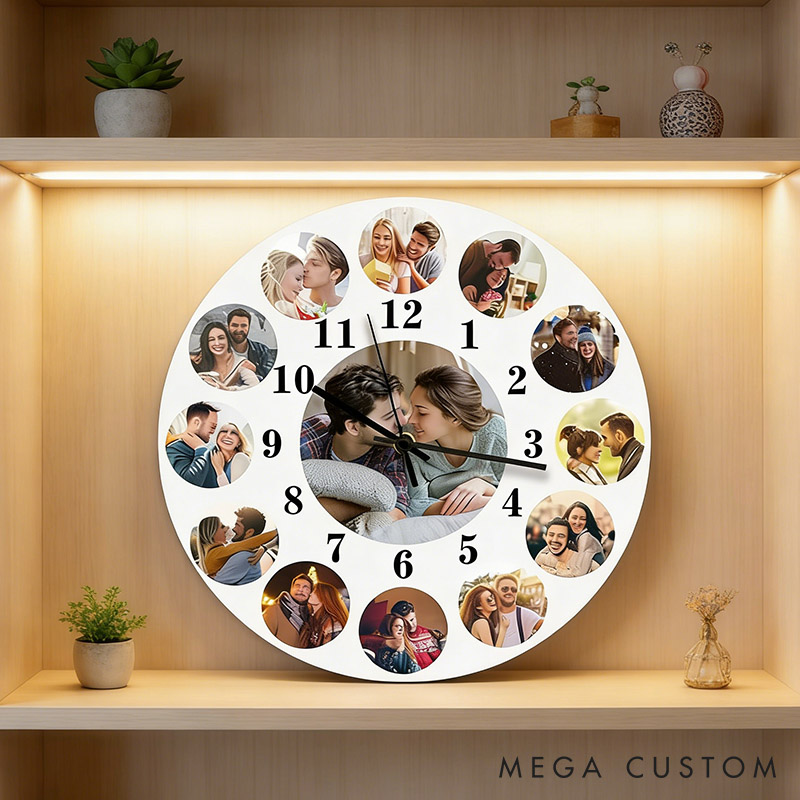 Personalized Couple Photo Portrait Wall Clock Custom Newlyweds Wall Clock with Couple Own Picture Valentines Day Gift for Him Her Anniversary Gift