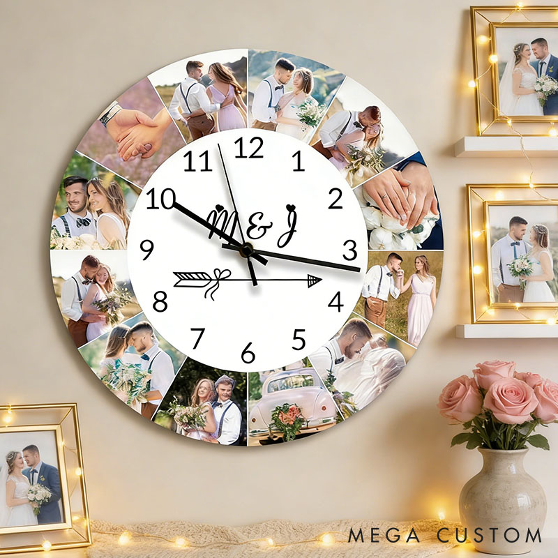 Personalized Couple Photo Portrait Wall Clock Custom Newlyweds Wedding Wall Clock with Couple Own Picture Anniversary Valentines Day Gift for Him Her