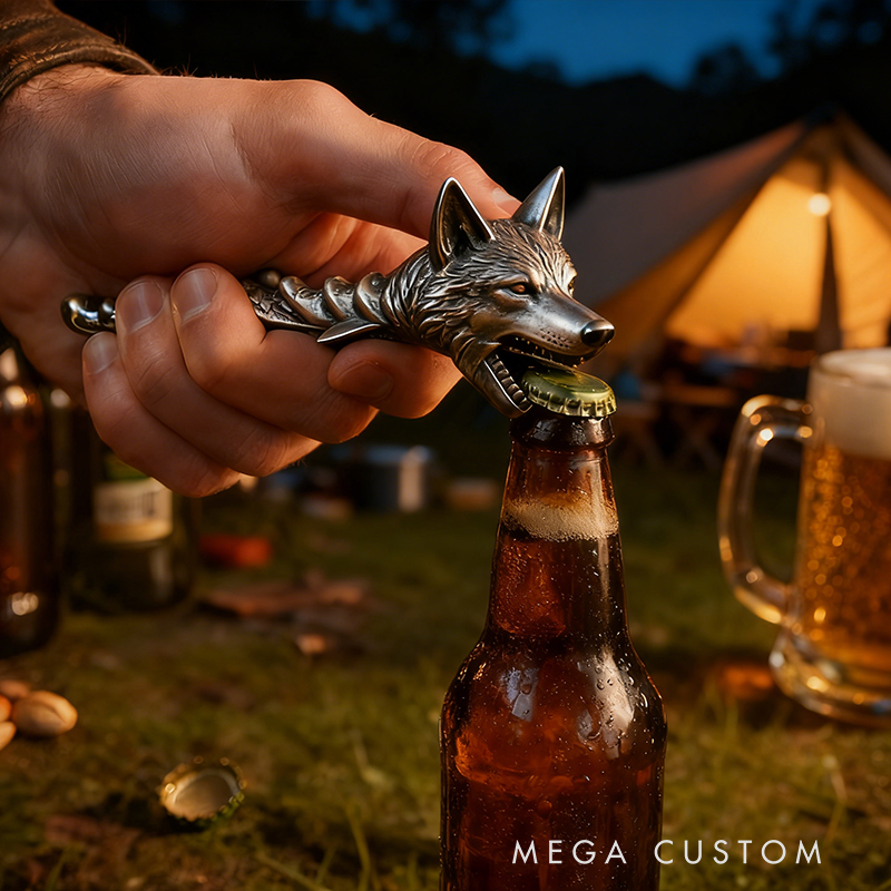 Wolf Head Metal Bottle Opener - Detailed Animal-Shaped Bar Tool for Beer & Beverages