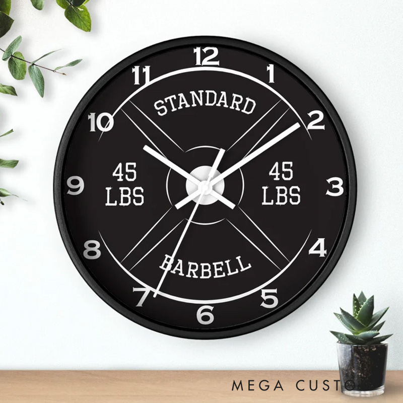 Personalized Gym Wall Clock 45lb Barbell Gym Clock Silent Analog Wall Decor Workout Clock Wall Clock for Gym Lover