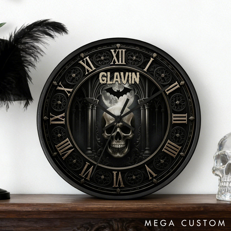 Personalized Gothic Skull Wall Clock Dark Baroque Moon Occult Home Decor Clock Gothic Clock Spooky Wall Art for Husband