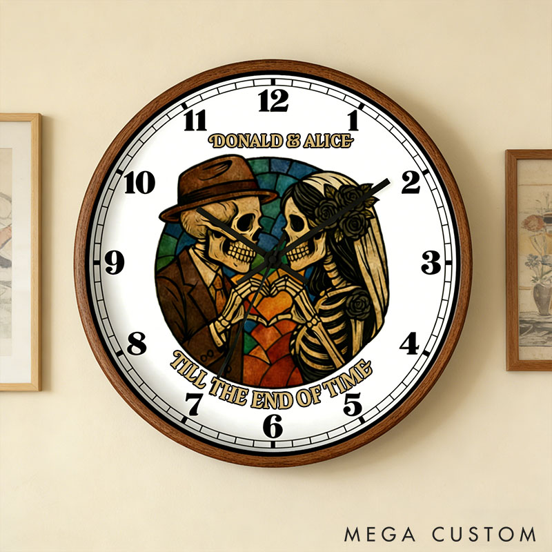 Personalized Wall Clock Unique Wedding Anniversary Gift Gothic Till the End of Time Skeleton Couple Wall Clock Anniversary Gift