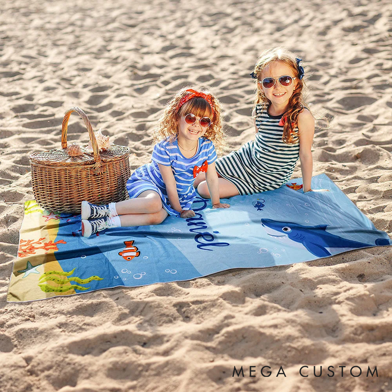 Personalized Pet Lover Underwater World Oversized Quick Dry Turtle Beach Towel with Name Summer Travel Essential Beach Towel