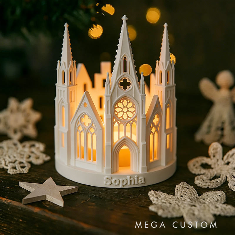 Personalized 3D Printable Church Candle Holder with Custom Name Religious Home Decoration Spiritual Gift Prayer Space Gift for Christians