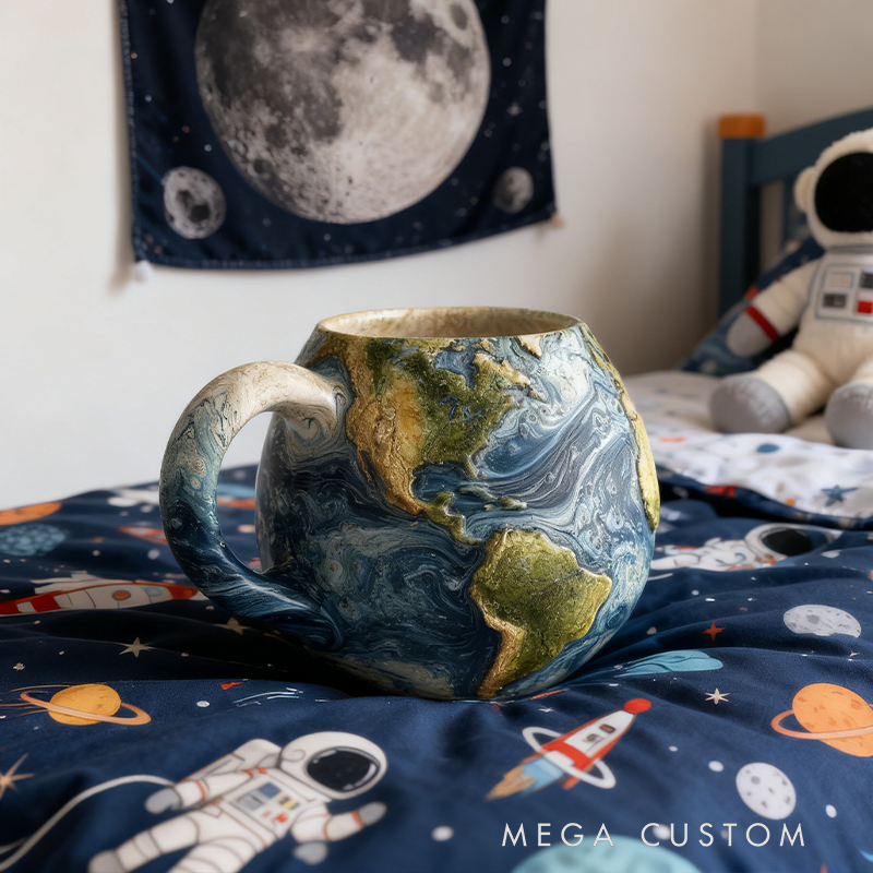 Earth Globe Resin Mug - 3D Textured Space-Themed Coffee Cup for Astronomy Fans