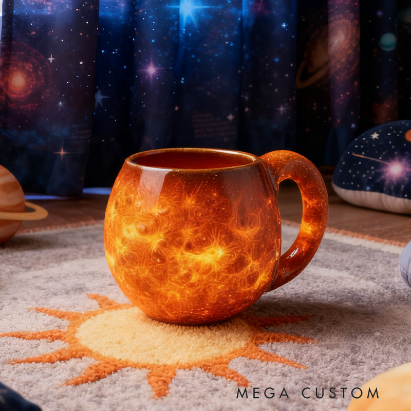 Sun-Themed Resin Mug - Glowing Textured Space Coffee Cup for Star Gazers