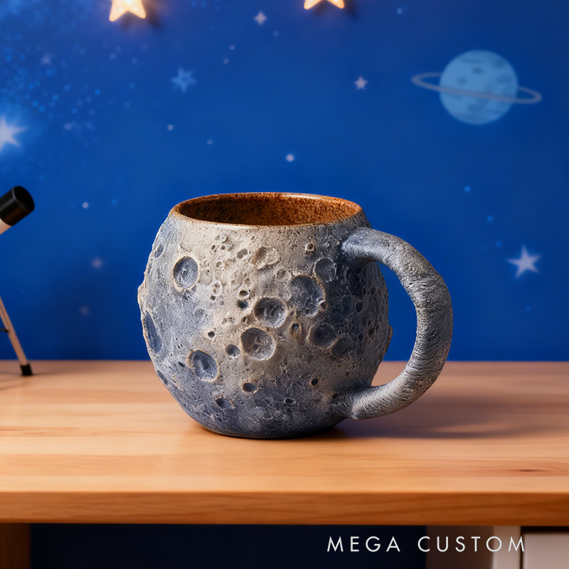 Moon Crater Resin Mug - 3D Textured Lunar Space Coffee Cup for Astronomy Lovers