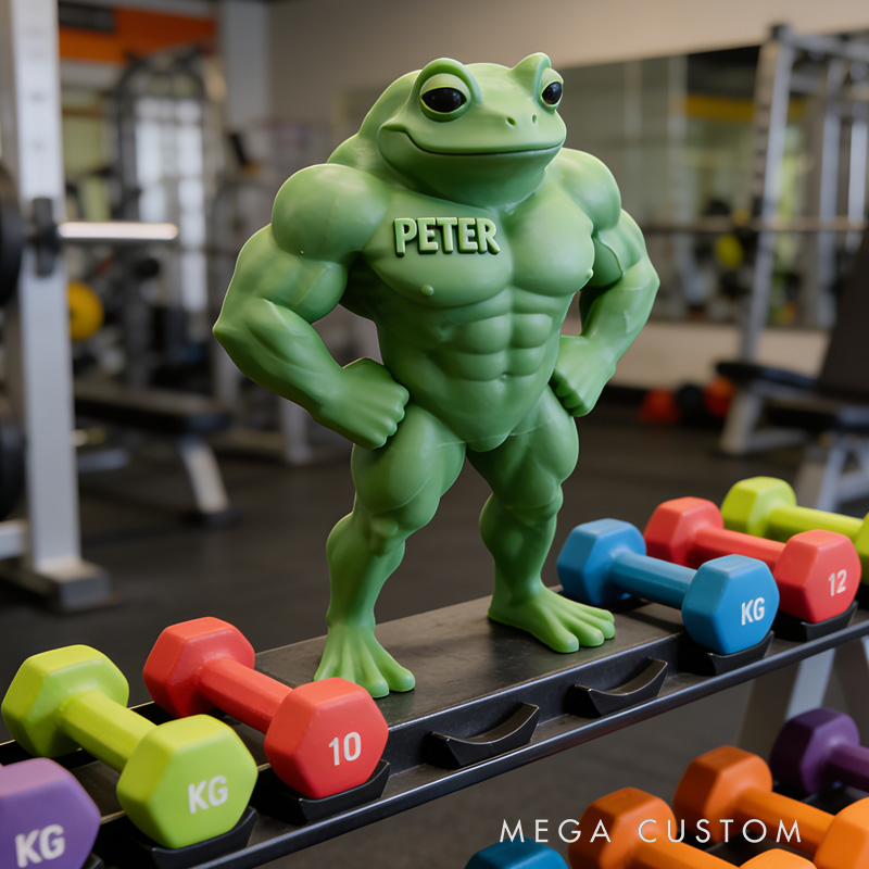 Personalized 3D Printed Hench Frog Muscular Gym Gift Desk Mascot Weightlifter Strength Trainer Desk Decor Gift for Friends Gym Rat Gym Lovers