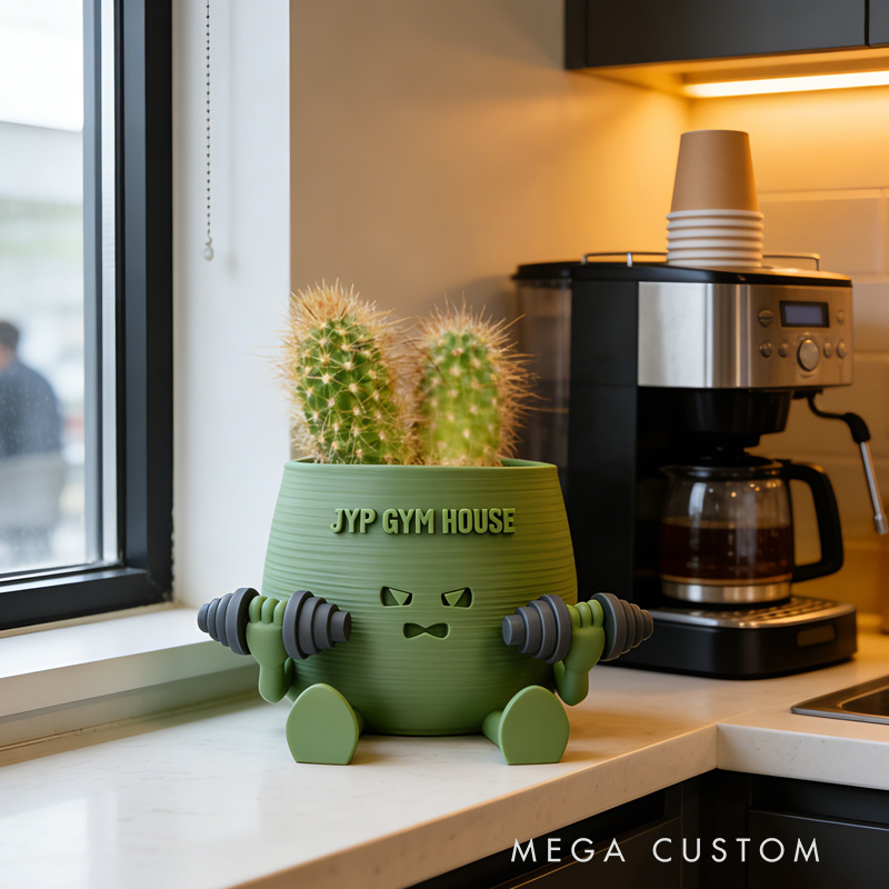Personalized 3D Printed Official Happy Face Planter Plant Pot Weightlifter Strength Trainer Airplant Succulent Holder Gift for Friends Gym Rat Gym Lovers