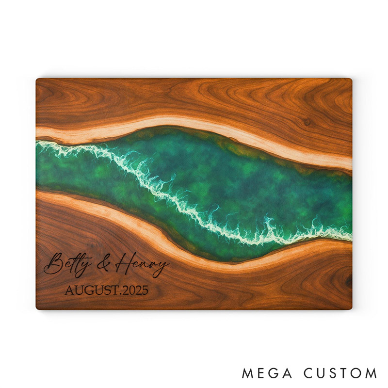 Personalized Ocean Wave Resin Cutting Board Custom Charcuterie Board Maple Wood River Design Kitchen Decor Gift for Couple