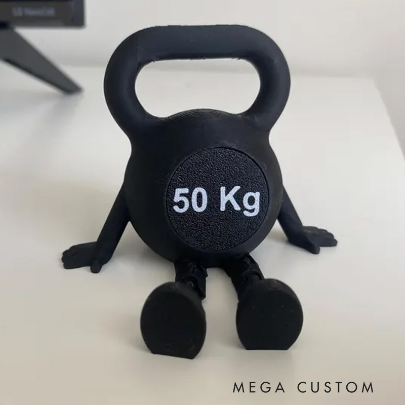 Personalized 3D Printed Kettlebell Desk Decor with Articulated Legs Fitness Gym Miniature Figurine Gift for Friends Gym Rat Gym Lovers