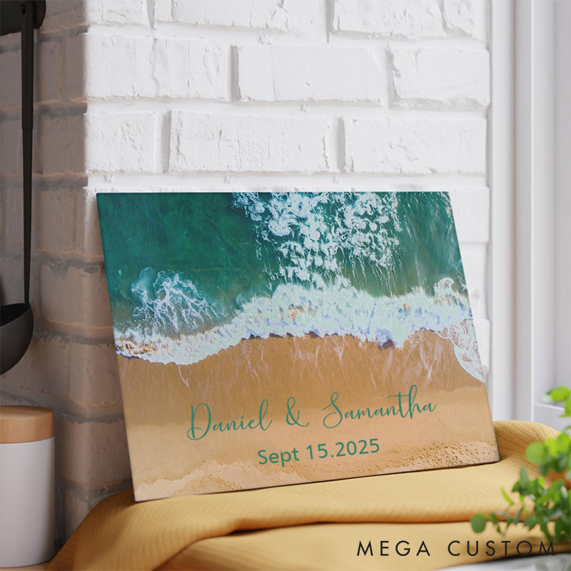 Personalized Beach-Themed Cutting Board Glass Anniversary Cutting Board Couples Wedding Chopping Block Bridal Shower Charcuterie Gift