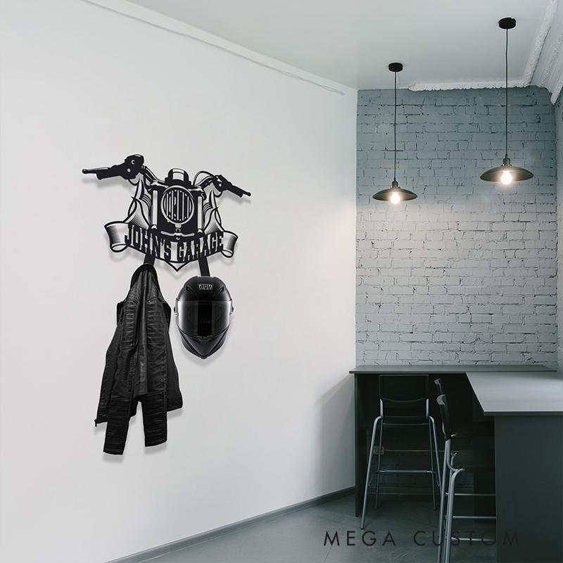 Personalized Metal Motorcycle Helmet Custom Name Jacket Holder Gift for Biker and Motorcycle Fans