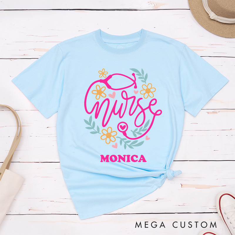 Personalized Nurse T-Shirts Compassion in Bloom Nurse Touch Fashion Design T-Shirts
