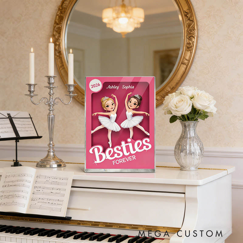 Personalized Besties Forever Pink Ballet Action Figure Acrylic Block Plaque Customizable with Photos and Names Meaningful Gift For Best Friend Dance Lovers