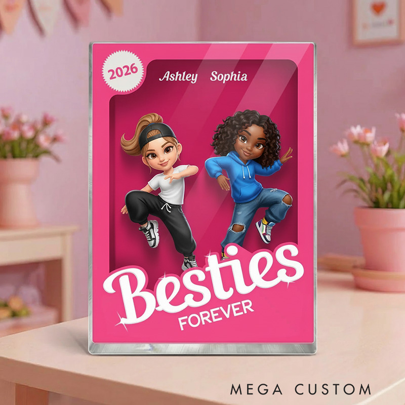 Personalized Besties Forever Pink Street Dance Action Figure Acrylic Block Plaque Customizable with Photos and Names Meaningful Gift for Best Friend Dance Lovers