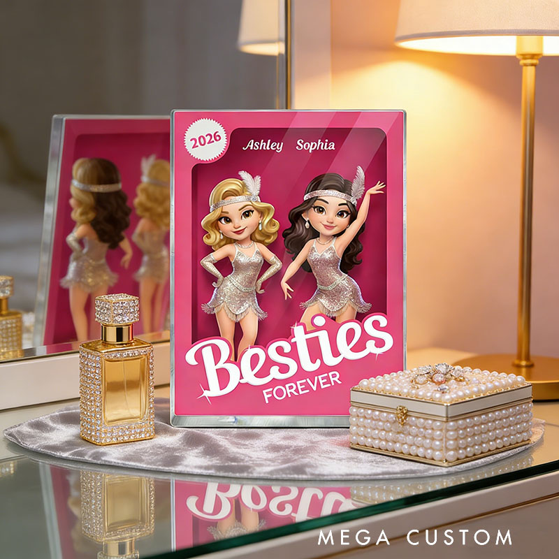 Personalized Besties Forever Pink Jazz Dance Action Figure Acrylic Block Plaque Customizable with Photos and Names Meaningful Gift for Best Friend Dance Lovers