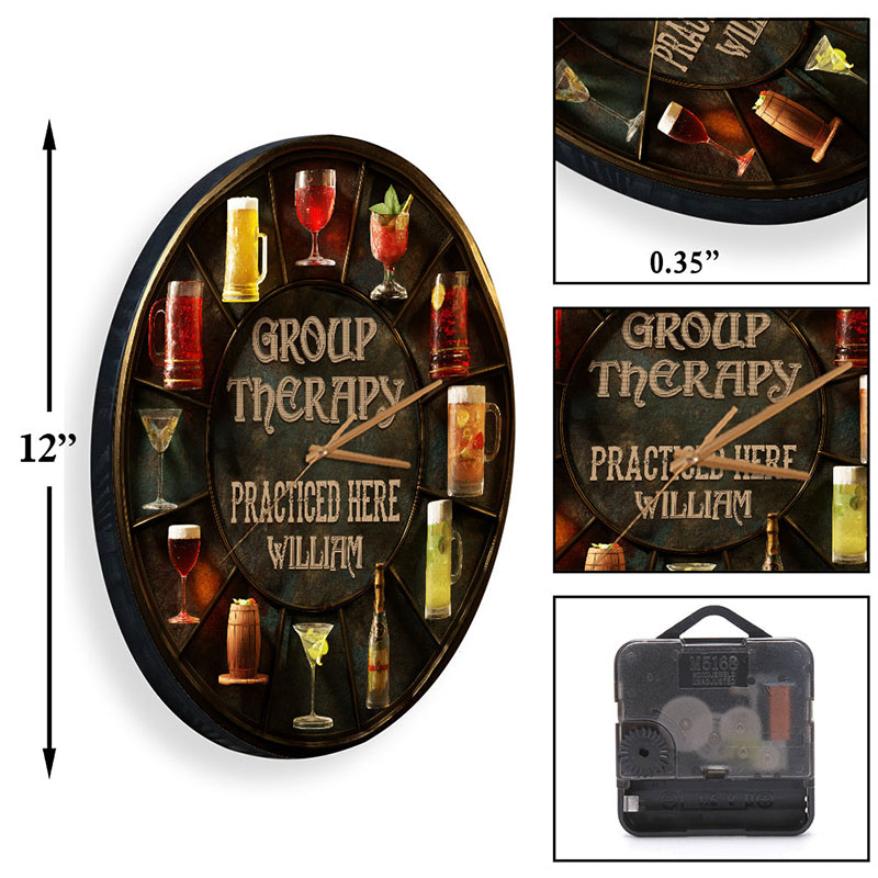Personalized Man Group Therapy Practiced Here Wall Clock Custom Boyfriend Husband Alcohol Enthusiast Wall Clock Anniversary Valentines Day Gift