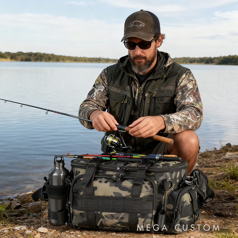 Personalized Camouflage Fishing Tackle Bag - Multi-Functional Gear Organizer with Lure & Tool Storage