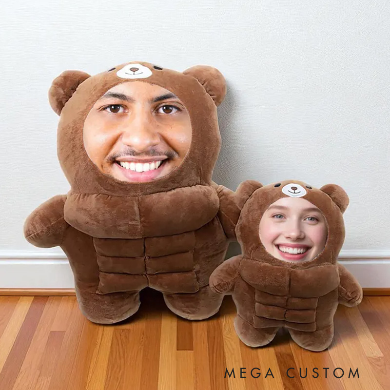 Personalized Muscle Bear Plush Toy Custom Face Stuffed Animal Pillow for Friends Gym Rat Gym Lovers