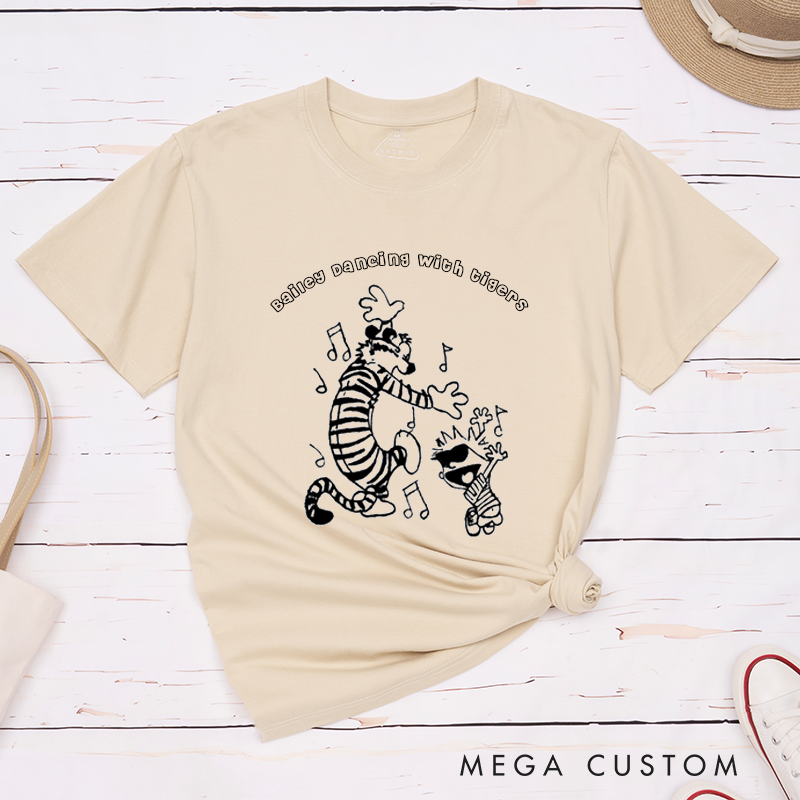 Personalized Classic T-Shirt Dancing Tiger Custom Name Fun Dance Party Unisex Gift for Kids and Adults Unique Birthday Present for Dance Lovers