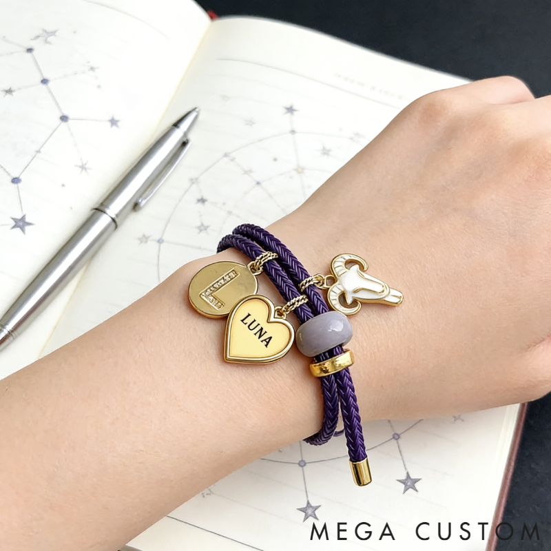 Personalized Zodiac Initials Couple Bracelet Engraved Constellation Charm Gift for Lovers Romantic Connection