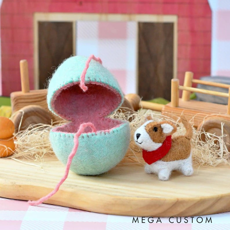 Easter Pet & Egg Felt Ornament Set - Handmade Farm Animal & Pastel Egg Decorations