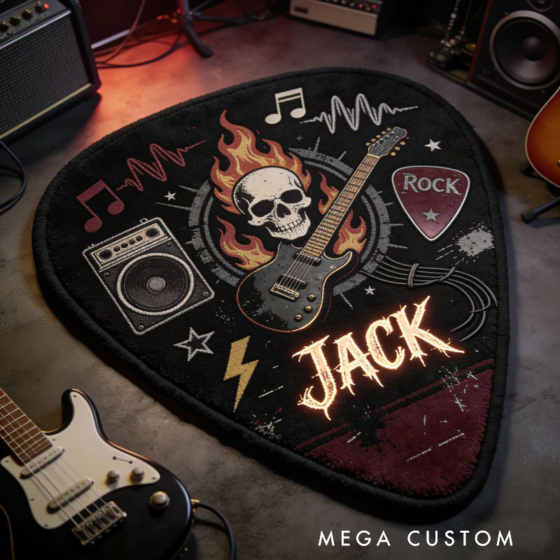 Personalized Punk Guitar Pick Rug with Your Style and Name for Guitarist Unique Decorative Carpet for Room and Music Studio